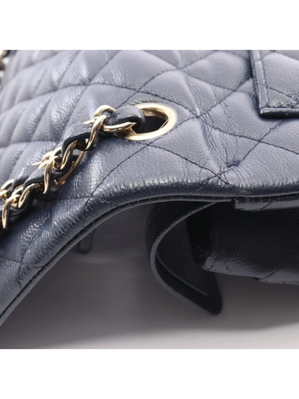Chanel Shoulder Bag Quilted Double Flap Navy Caviar Leather Chain